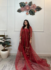 Maroon organza suit set